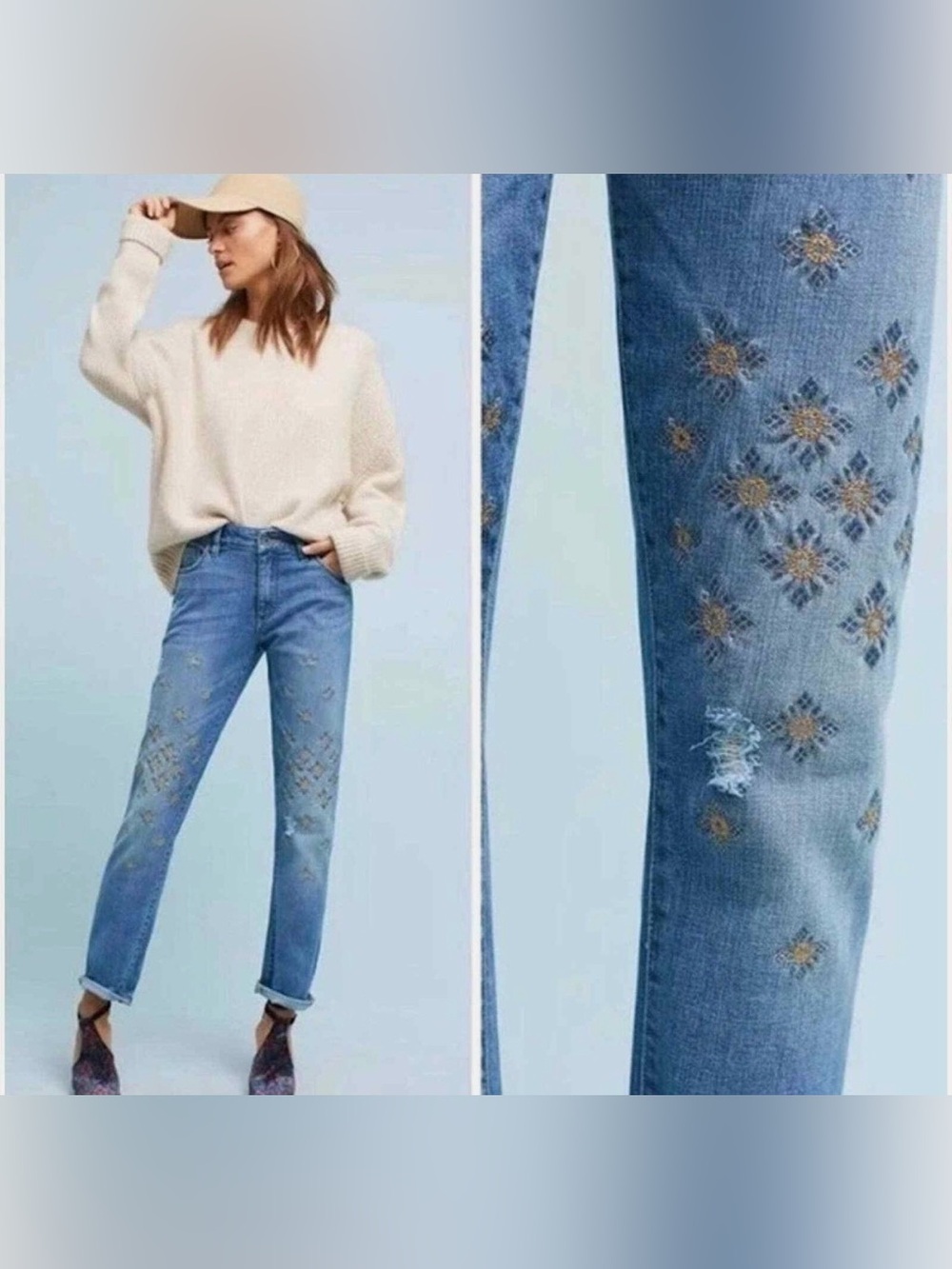 Anthropologie Pilcro and the Letterpress embroidered slim boyfriend jeans 29 - Picture 2 of 7